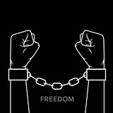Clenched fist in shackles - handcuffs with chain, slavery concep