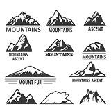Mountain peaks emblems - alpinism and ascent symbols