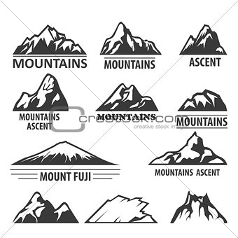 Mountain peaks emblems - alpinism and ascent symbols