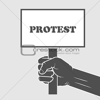 Hand holding protest poster - remonstrance and strike concept