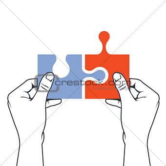 Hands joining puzzle piece - association and merger concept