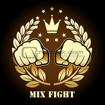 Mix fight competition emblem with two fists