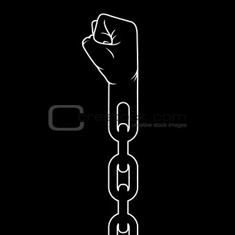Clinched fist on chain - liberation and freedom concept