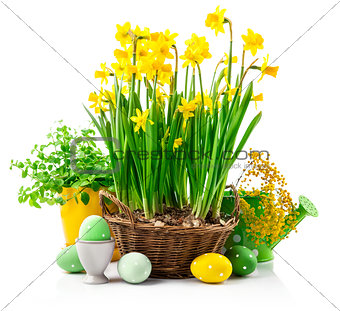 Easter still life with eggs and spring