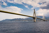 Cable-stayed suspension bridge crossing Corinth Gulf strait, Greece