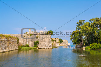 Moat and walls of the Venetian Castle of Agia Mavra - Greek island of Lefkada