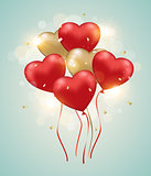 Heart balloons on a green background.