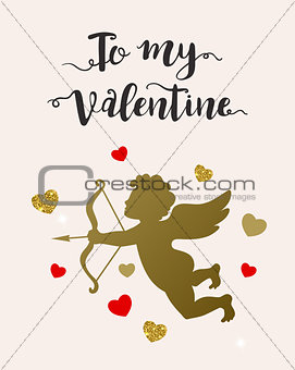 Card with cupid and hearts