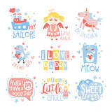 Baby Nursery Room Print Design Templates Set In Cute Girly Manner With Text Messages