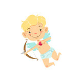 Blond Boy Baby Cupid Winged Toddler In Diaper Adorable Love Symbol Cartoon Character
