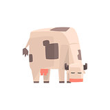 Toy Simple Geometric Farm Cow Browsing, Funny Animal Vector Illustration