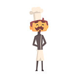 Professional Cook With Moustache In Classic Double Breasted Grey Jacket And Toque Standing Smiling