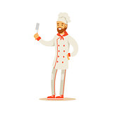 Bearded Man Professional Cooking Chef Working In Restaurant Wearing Classic Traditional Uniform Holding Spatula Cartoon Character