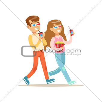 Boy And Girl Going To Cinema Together, Part Of Happy People In Movie Theatre Series