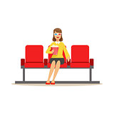 Woman In Cinema Room Alone With Popcorn And 3D Glasses, Part Of Happy People In Movie Theatre Series