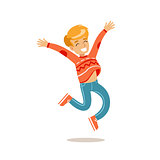 Boy Jumping, Traditional Male Kid Role Expected Classic Behavior Illustration
