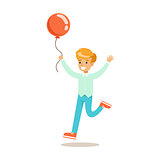 Boy Running With Balloon, Traditional Male Kid Role Expected Classic Behavior Illustration