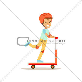 Boy In Helmet Riding Scooter, Traditional Male Kid Role Expected Classic Behavior Illustration
