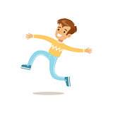 Boy In Sweater Jumping And Running, Traditional Male Kid Role Expected Classic Behavior Illustration