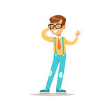 Boy In Glasses Speaking On The Phone, Traditional Male Kid Role Expected Classic Behavior Illustration