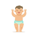 Boy Standing WIth Hands Up,, Adorable Smiling Baby Cartoon Character Every Day Situation
