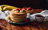 Homemade Pancakes with Strawberries and Banana
