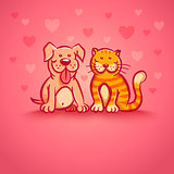 Pets on pink background