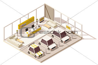Vector isometric low poly car dealership showroom