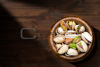 Pistachios in a Wooden Bowl