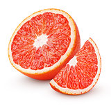 Half of blood red orange citrus fruit isolated on white