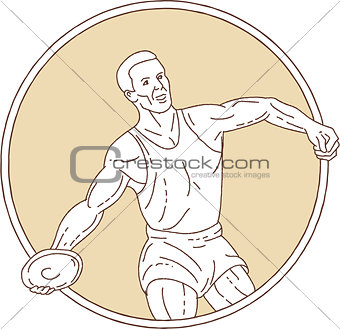 Track and Field Discus Thrower Circle Mono Line