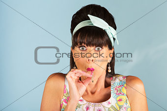 Nervous woman smoking a joint