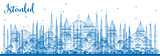 Outline Istanbul Skyline with Blue Landmarks.