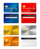 Set of realistic credit cards from both sides in different designs include gold and platinum on white