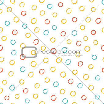 Seamless multicolored baby vector free hand doodle circle texture, dry brush ink art.