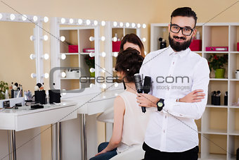 beauty salon, makeup and styling in the salon, hairdressers and make-up artist,