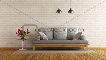 Living room with wooden sofa