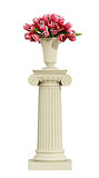 Ionic pedestal with roses on white
