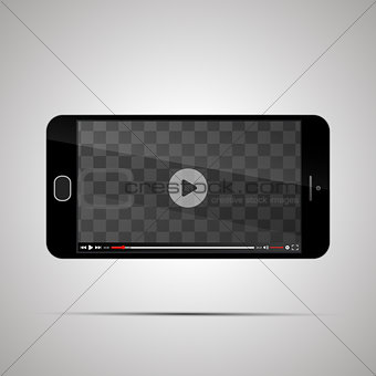 Mock up of realistic glossy smartphone with transparent place for horizontal video player