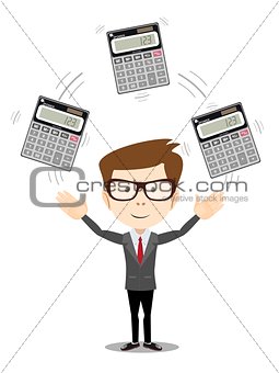 Businessman or manager juggling a calculators
