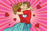 Love couple kiss, boy and girl in Valentines day