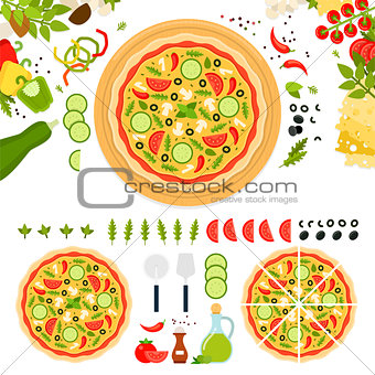 Vegetarian pizza with cheese and vegetables