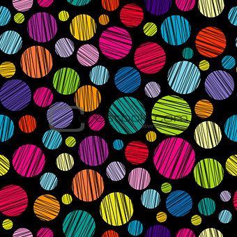 Seamless pattern with colored hatched circles