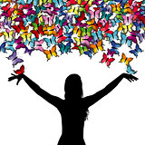 Woman silhouette with butterflies