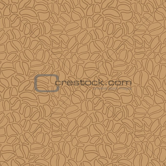 Seamless pattern made up of coffee beans in brown.