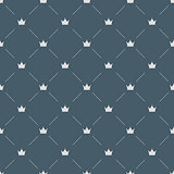Luxury seamless pattern with white crowns on gray