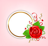 Decorative round banner with red rose