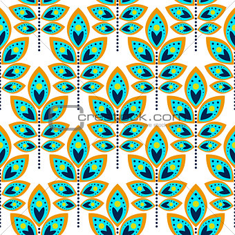 Stylized leaf cyan blue seamless pattern.