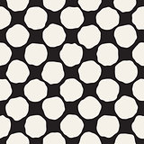 Rough Line Hand Drawn Circles. Vector Seamless Black and White Pattern.