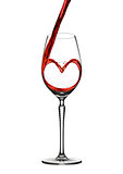 Pouring wine heart romantic shape to elegant glass